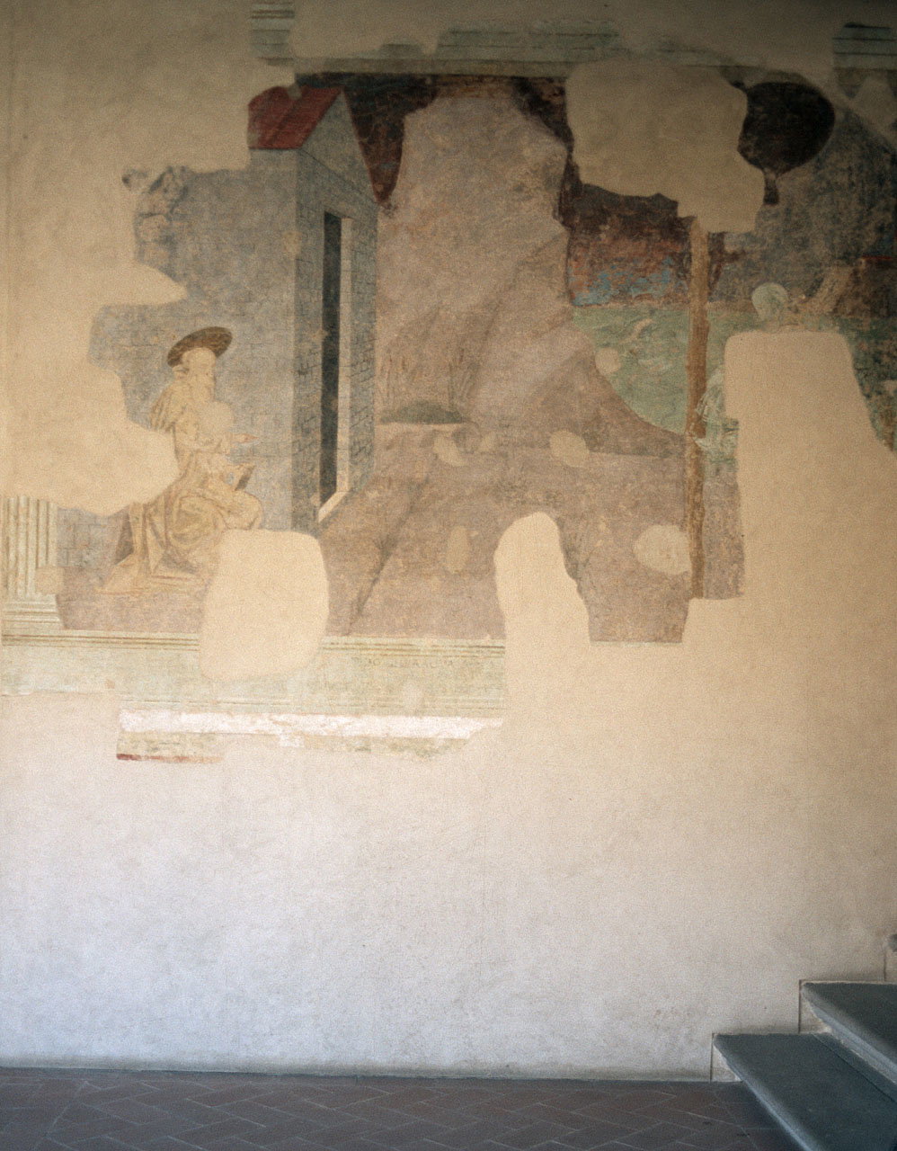 scena con un santo monaco e figura con anfora (dipinto murale staccato, framment